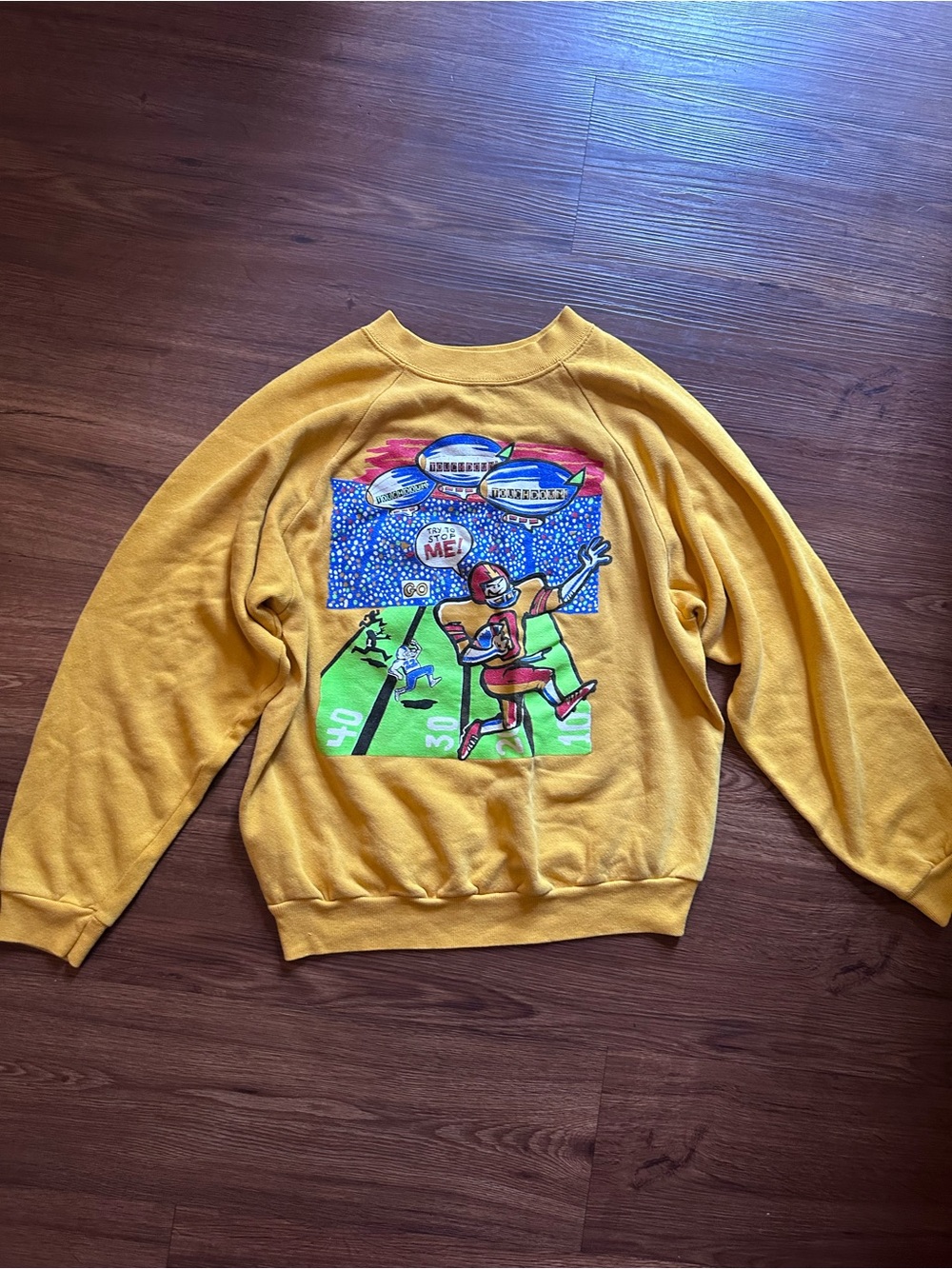 90s Vintage Yellow Football Graphic Crewneck Sweatshirt
